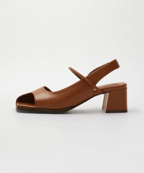 レザーライク オープントゥ バックストラップミュール（サンダル
