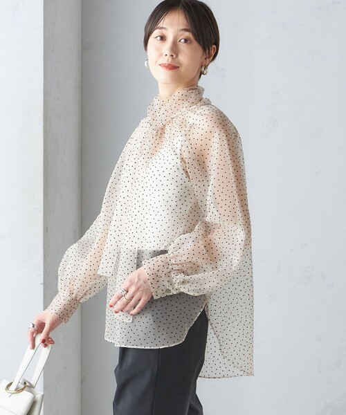 手洗い可能〉シアー フロッキー ドット ボウタイ ブラウス（シャツ