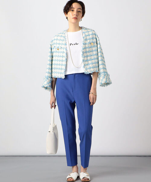 セール】バスケットツイードショートジャケット（ノーカラージャケット