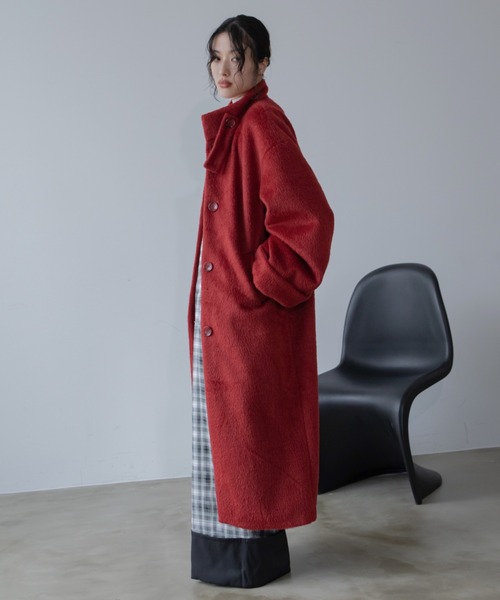 オーバーシャギーウールライクロングコート（ステンカラーコート