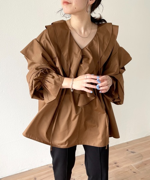 セール】big collar frill blouse / 付け襟風ビッグカラーフリル
