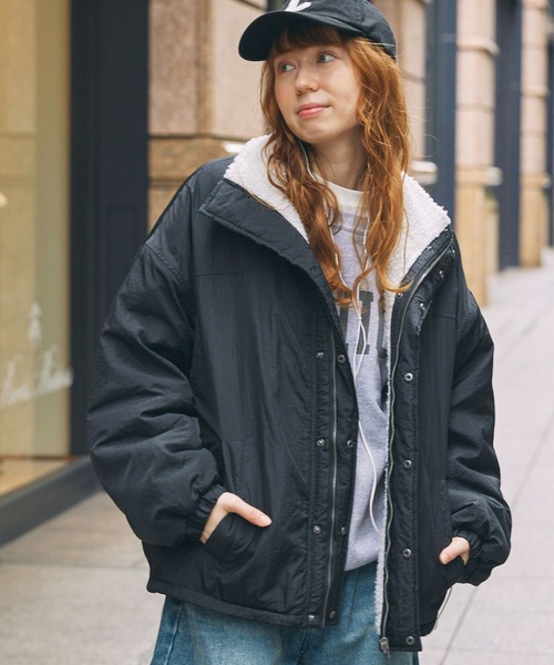 セール】ボア×ナイロン リバーシブル スタンド オーバーサイズブルゾン