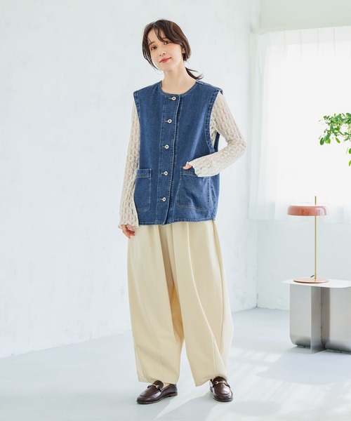 セール】ノーカラーデニムベスト《CLIP denim》（ベスト）｜studio