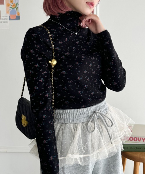 セール】小花柄ハイネックトップス（Tシャツ/カットソー）｜SOLLON