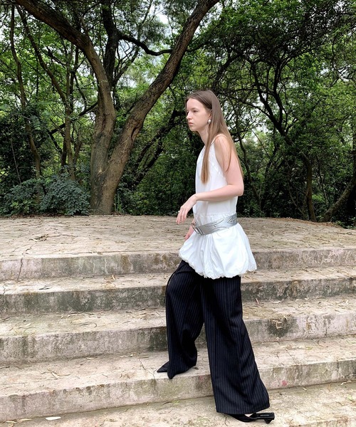 LONSLAN】 ダブルベルト ストライプ ワイドスラックス CHLONW24a008