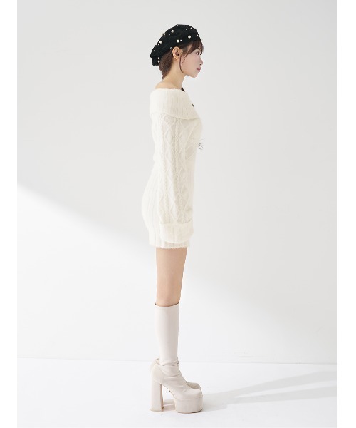 ヘアリーオフショルニットミニワンピース（ワンピース）｜Darich