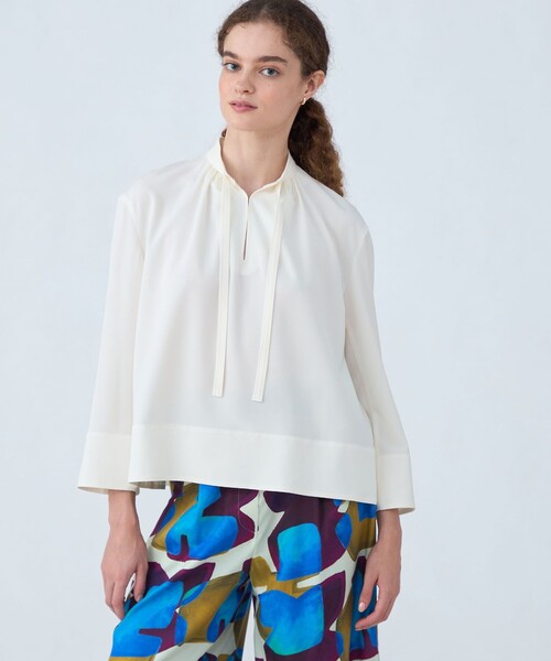 2-wayストレッチ タイ付きスタンドカラーブラウス（シャツ/ブラウス