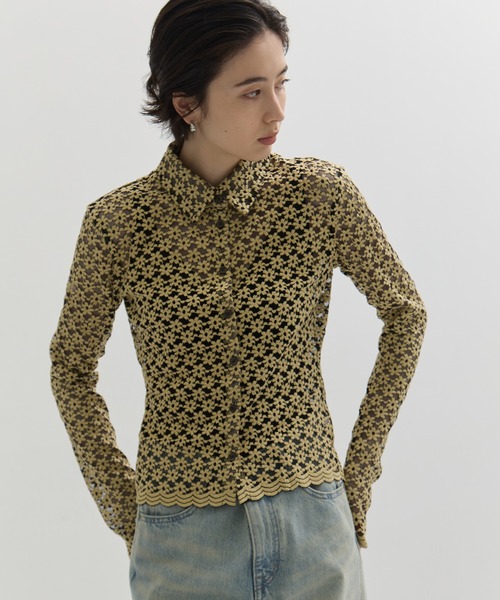 セール】【CLANE/クラネ】3D FLOWER LACE SHIRT/フラワーレースシャツ