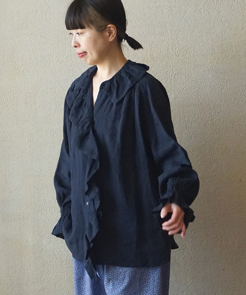 追加》フレンチリネン フリルパフブラウス（シャツ/ブラウス