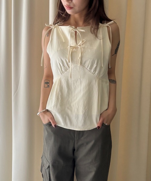 ボートネック フロントリボン キャミソールトップス FX24S023【Fano