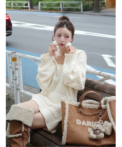 ケーブルDDロゴVネックニットフーディ（パーカー）｜Darich