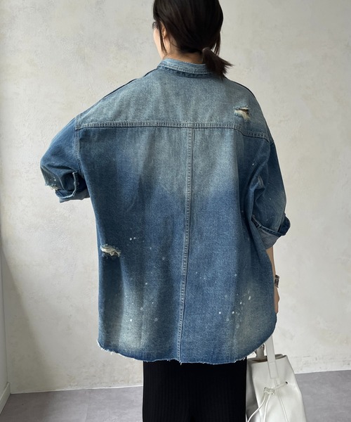 新色追加】ダメージデニムシャツ（シャツ/ブラウス）｜DouDou