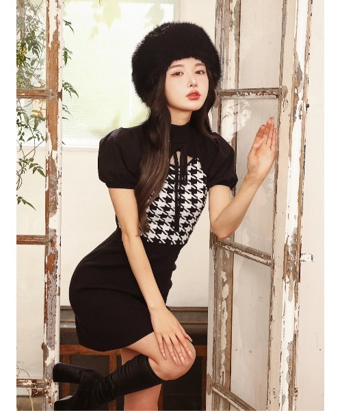 Darich（ダーリッチ）の「チェックリボンニットミニワンピース