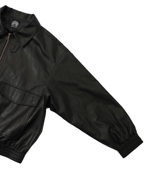 セール】153771：ネコ刺繍フェイクレザー×裏地ブルゾン（ブルゾン