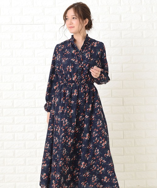 セール】花柄フレア 長袖ロングワンピース（ワンピース）｜Lace Ladies