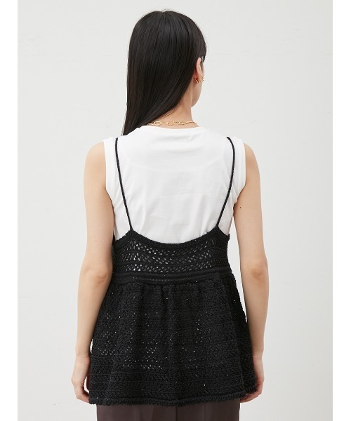 セール】【ウォッシャブル】クロシェニットキャミ×ノースリトップス