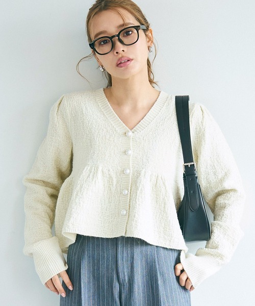 ラメニットパールボタンペプラムカーディガン（カーディガン/ボレロ