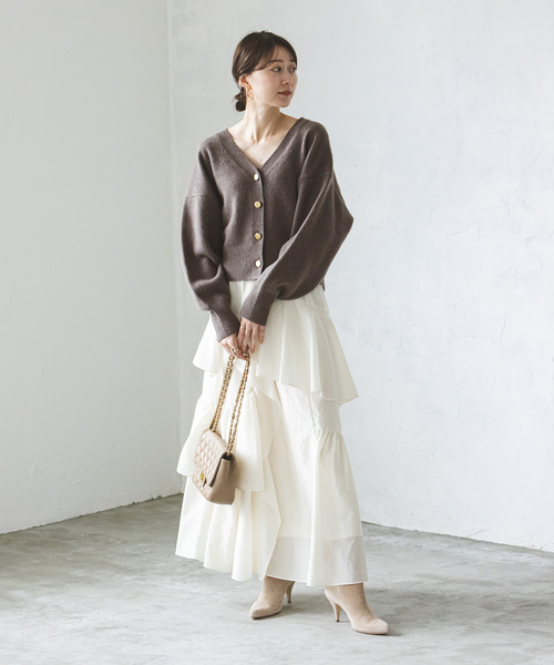 Noble（ノーブル）の「カシミヤ混Vネックパフスリーブカーディガン