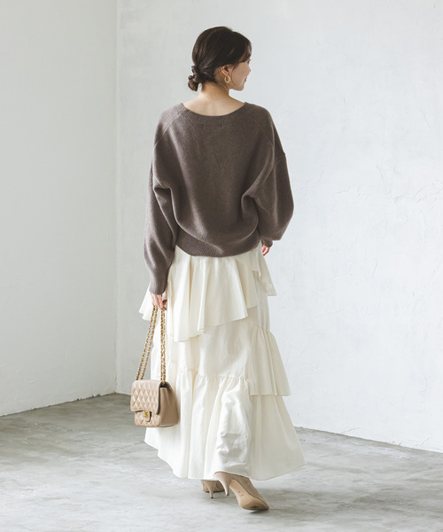 Noble（ノーブル）の「カシミヤ混Vネックパフスリーブカーディガン