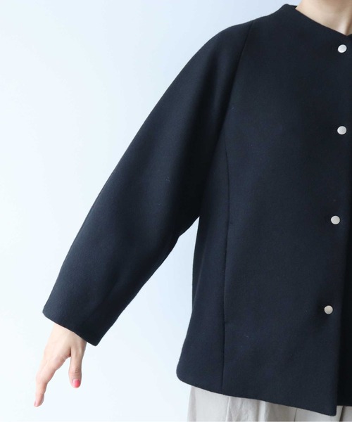 △super110 綾2重織ボトルネックコート（ノーカラージャケット）｜yuni