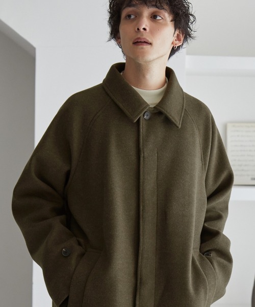 オーバーサイズ メルトンラグランスリーブロングステンカラーコート