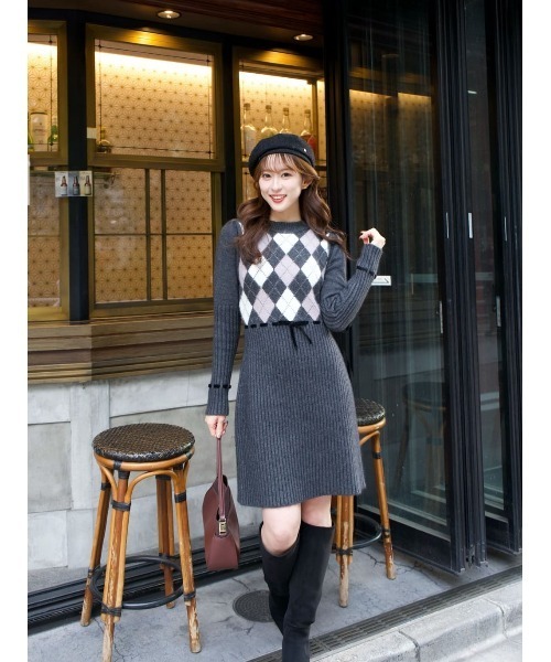 Her lip to（ハーリップトゥー）の「Moor Argyle Ribbon Knit Dress