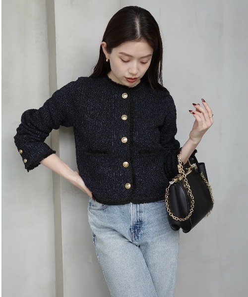 クラシカルノーカラーニットジャケット（カーディガン/ボレロ