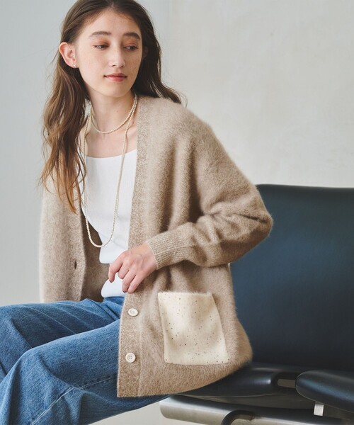 フォックスカシミヤ スパンコール ミドル カーディガン（カーディガン