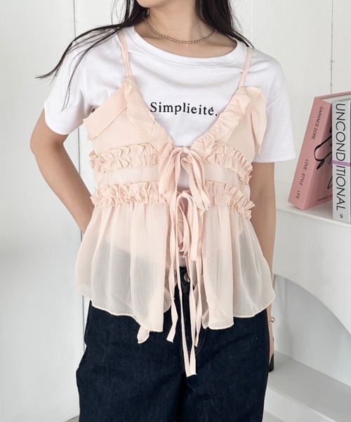 セール】フリルリボンシアーキャミビスチェ（キャミソール）｜CLEA