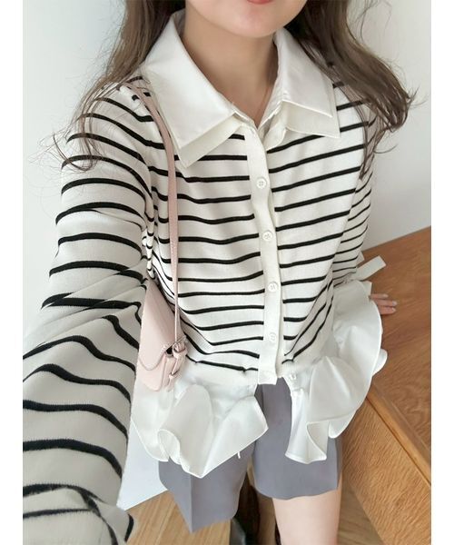 シャツドッキングヘムボリュームニットプルオーバー（ニット/セーター