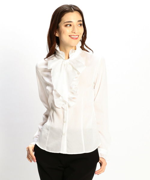 NARACAMICIE（ナラカミーチェ）の「サテンストライプフリルリボン長袖