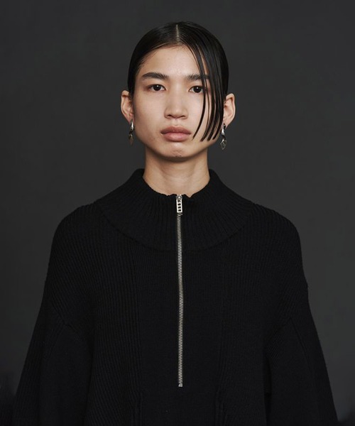 UN3D./アンスリード】PIN TUCK HALF ZIP TOP/ピンタックハーフジップ