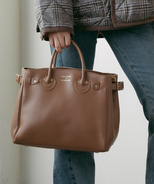 YOUNG & OLSEN/ヤングアンドオルセン EMBOSSED LEATHER BELTED TOTE S