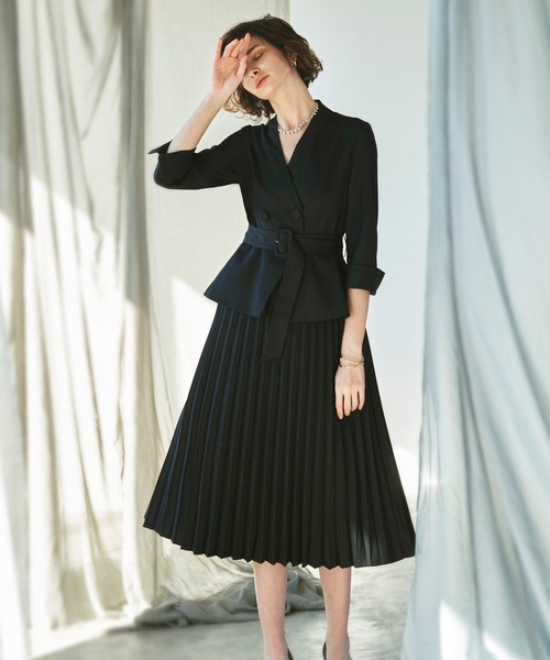 ドッキングプリーツワンピースフォーマルセレモニースーツ（ワンピース