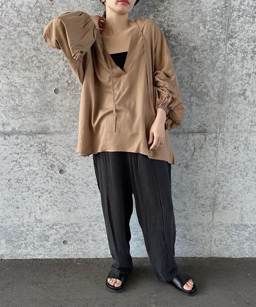 SELECT MOCA by SON】ボリュームスリーブリネンスキッパーシャツ