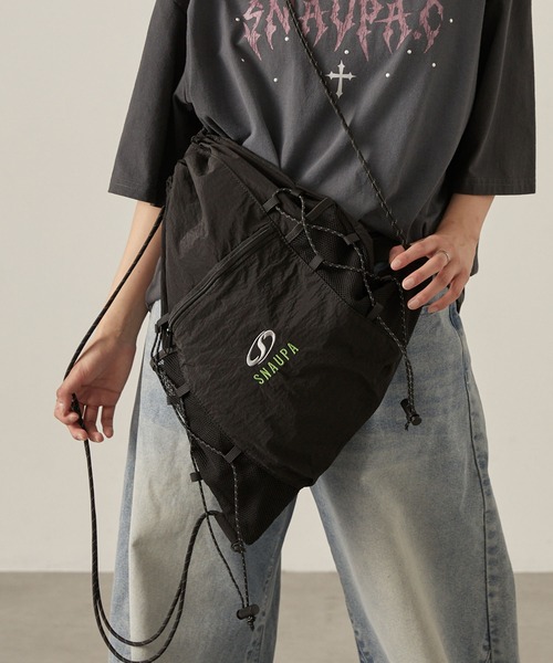 セール】【Snap club】ロゴ刺繍 ナイロン ダブルドローコード