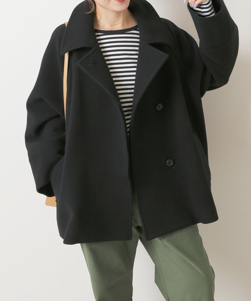 スピックアンドスパン W/Nyモッサステンカラーショートコート ベージュ