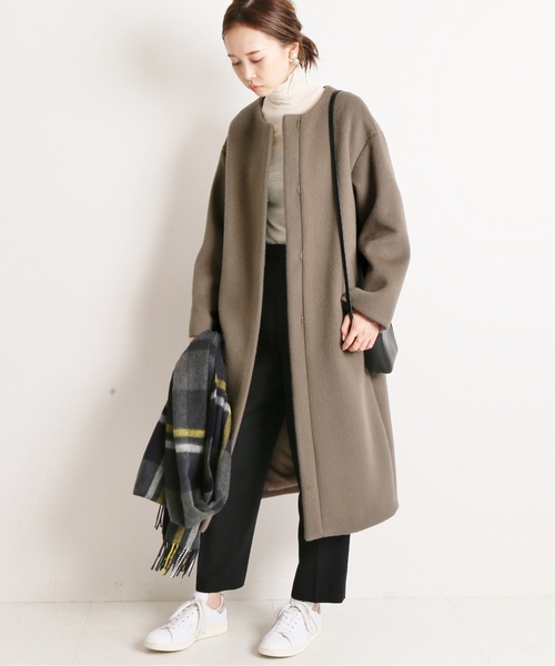 セール】ラムウールノーカラーロングコート◇（ノーカラーコート