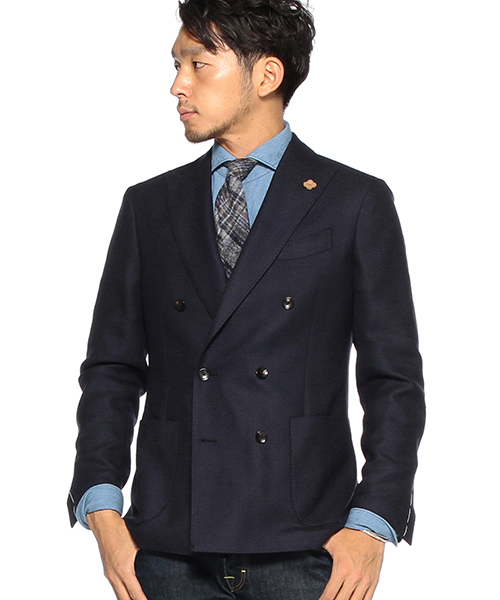 美品LARDINI ネイビー ポップサック ウール ジャケット サイズ48