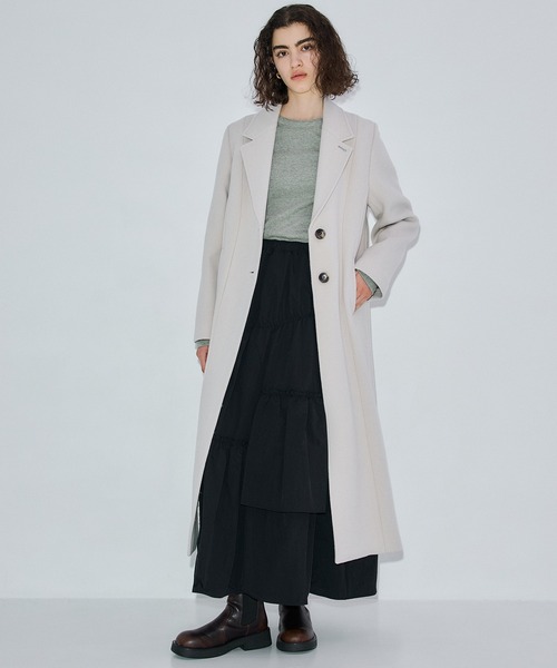 完売間近】SUPER140 ウールロングチェスターコート（ステンカラー