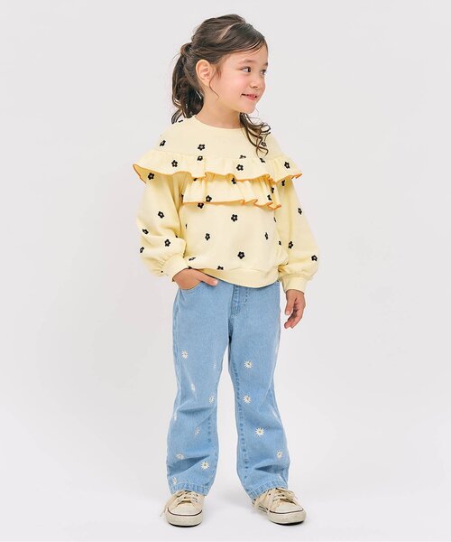 ハート・デイジー刺繍きゅんパンツ_ジュニア対応（デニムパンツ