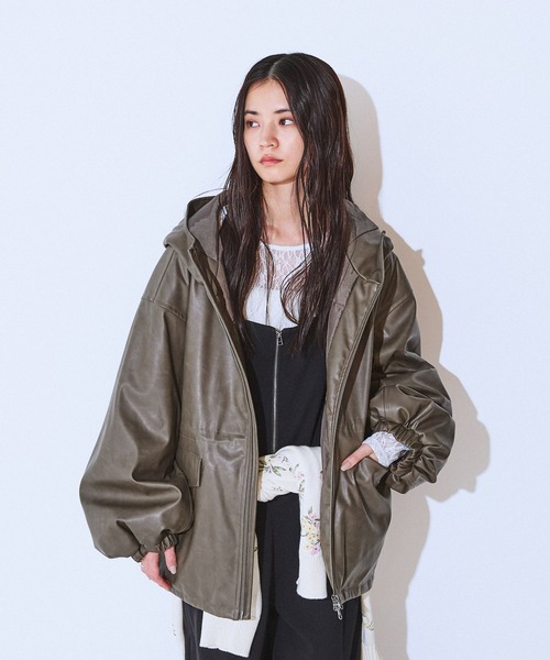 セール】レザーパファーフードブルゾン/634608（ブルゾン）｜JEANASIS