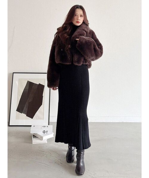 セール】異素材ドッキングラッフルニットワンピース（ワンピース