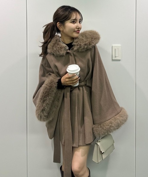 rienda（リエンダ）の「ウールミックスフードポンチョコート（ポンチョ