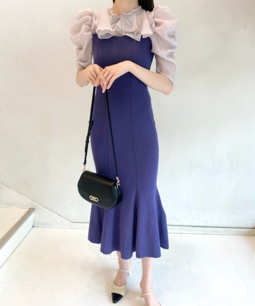 SNIDEL（スナイデル）の「デコルテフリルニットワンピース（ワンピース