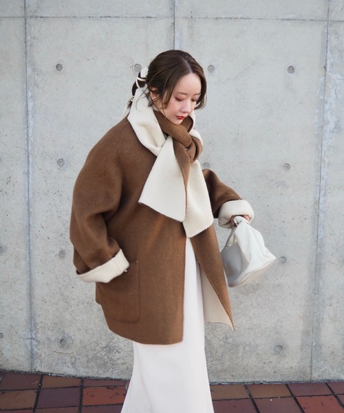 scarf double face wool coat /マフラー付きダブルフェイスウール