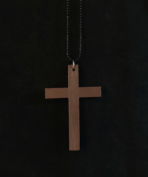 セール】【Bz】カラーウッドクロスモチーフボールチェーンネックレス