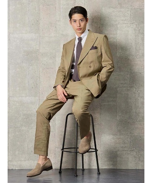 セール】TRANS CONTINENTS リネン混ダブルスーツ SOLOTEX ベージュ