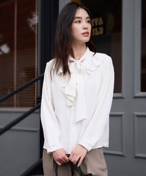 セール】ブラウス ボウタイ フリル 長袖 きれいめ 上品 おしゃれ