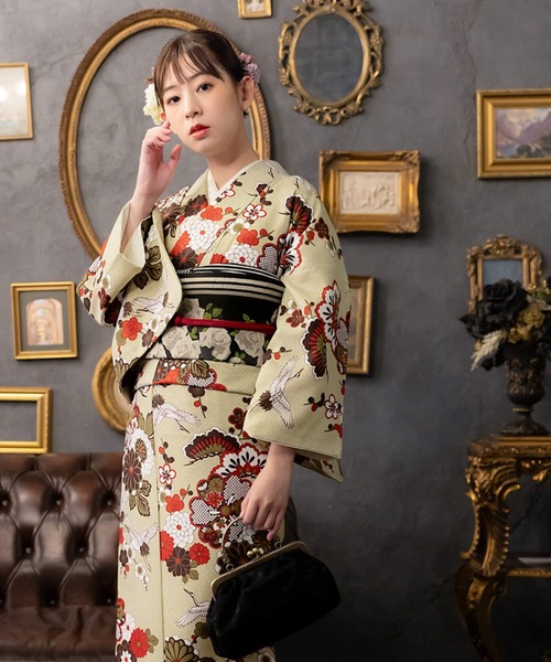 セール】レディース 洗える着物 単品 袷着物 M/L サイズ かすみ草に